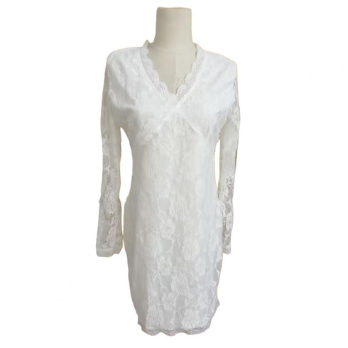 Elegant Ladies Wrap Bodycon Dress with Soft Lace Long Sleeves for Parties and Daily Wear